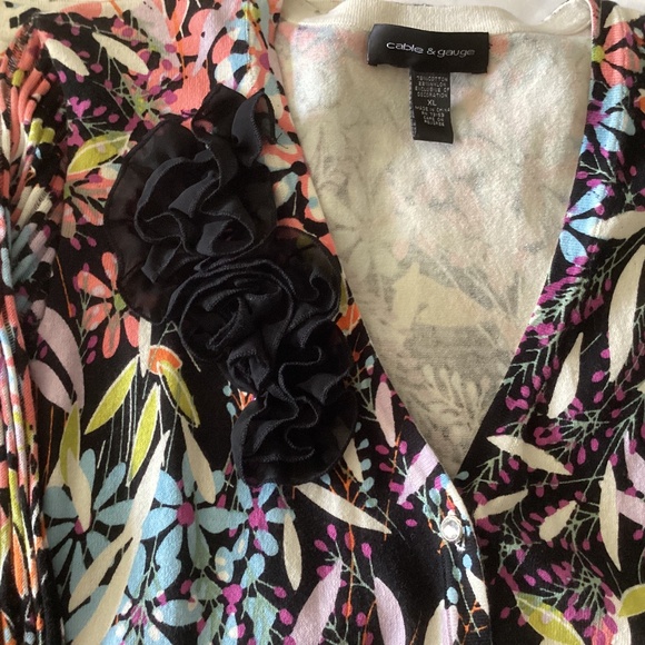 NWT CABLE & GAUGE CARDIGAN FLORAL SWEATER RHINESTONE BUTTONS XL - Picture 1 of 8